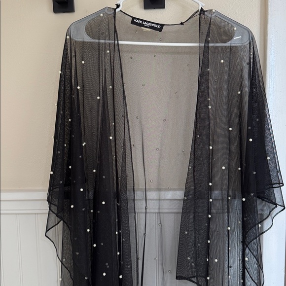 Karl Lagerfeld Black Sheer Beaded Wrap - Picture 6 of 6